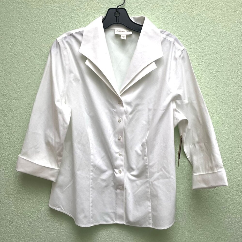 Women's Coldwater Creek Double Wing No Wrinkle White Blouse NWT size PL
